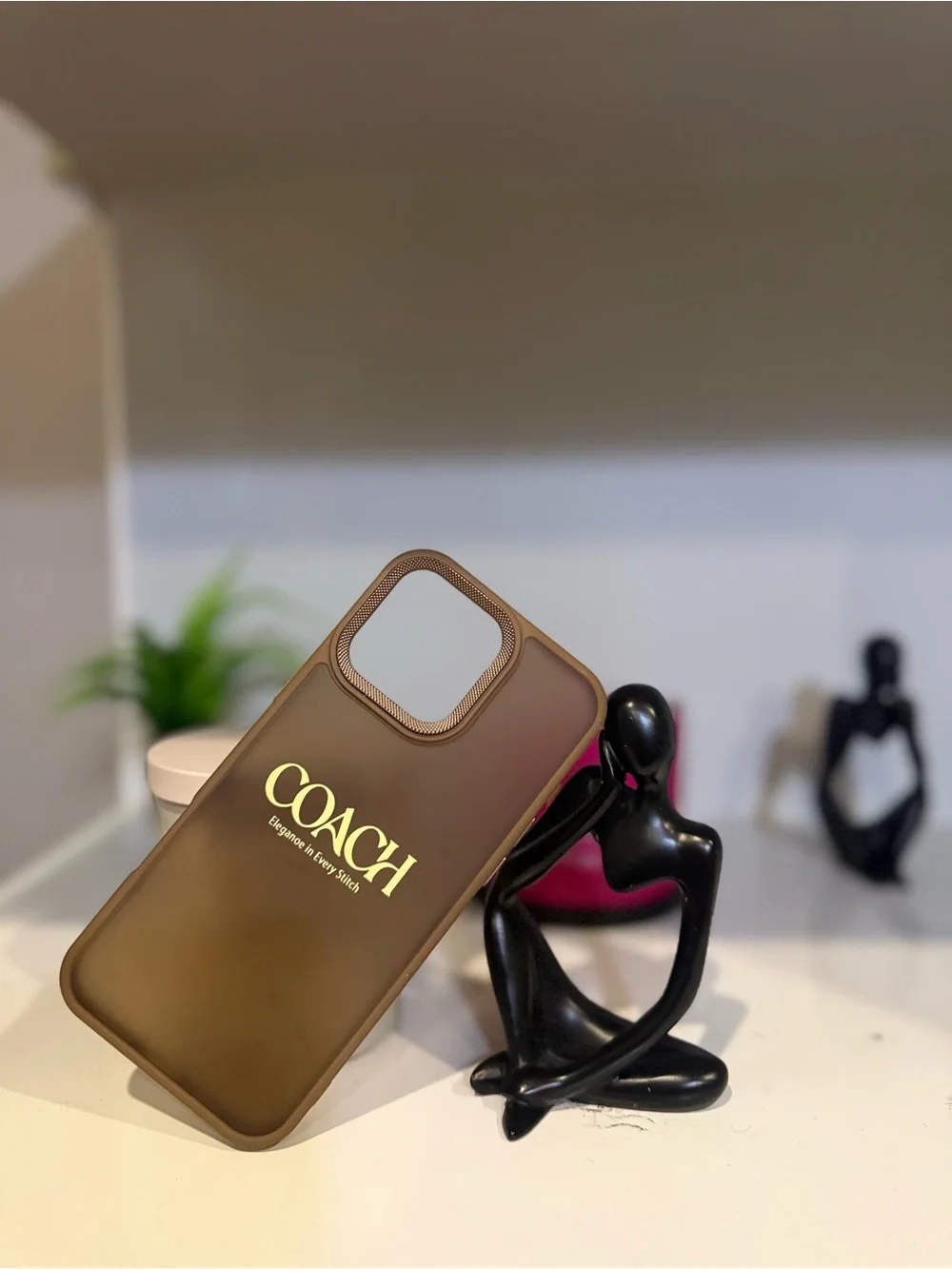 Coach Brown Logo iPhone Case with Gold Script
